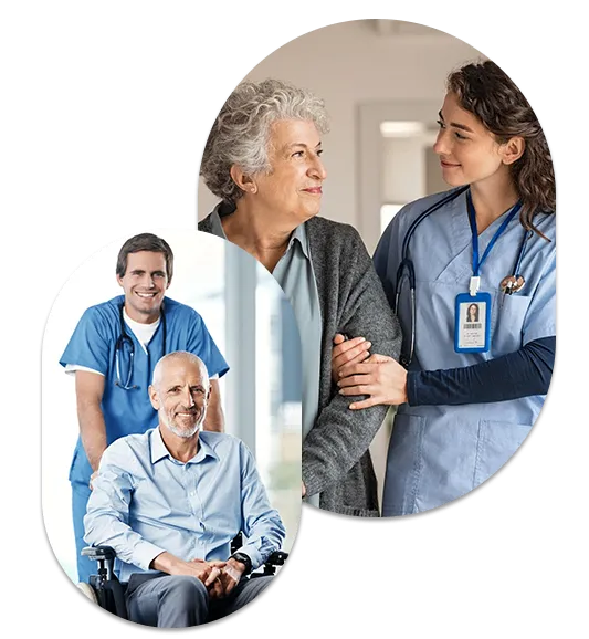 Compassionate caregivers assisting senior residents at an assisted living community